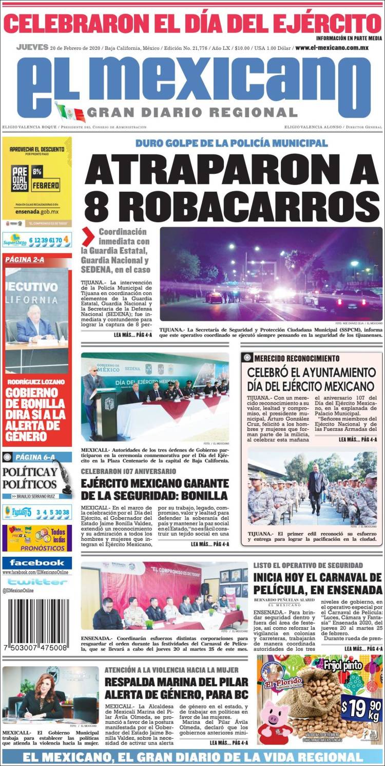 Portada de El Mexicano - El Gran Diario Regional (México)