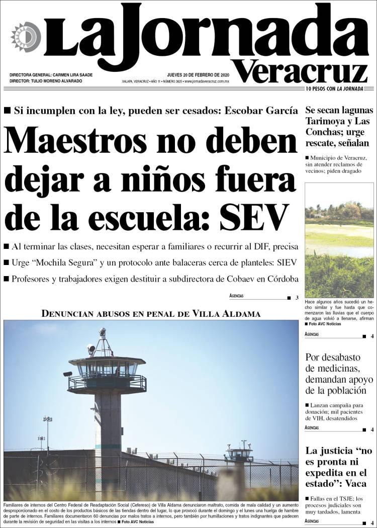 Portada de La Jornada Veracruz (México)