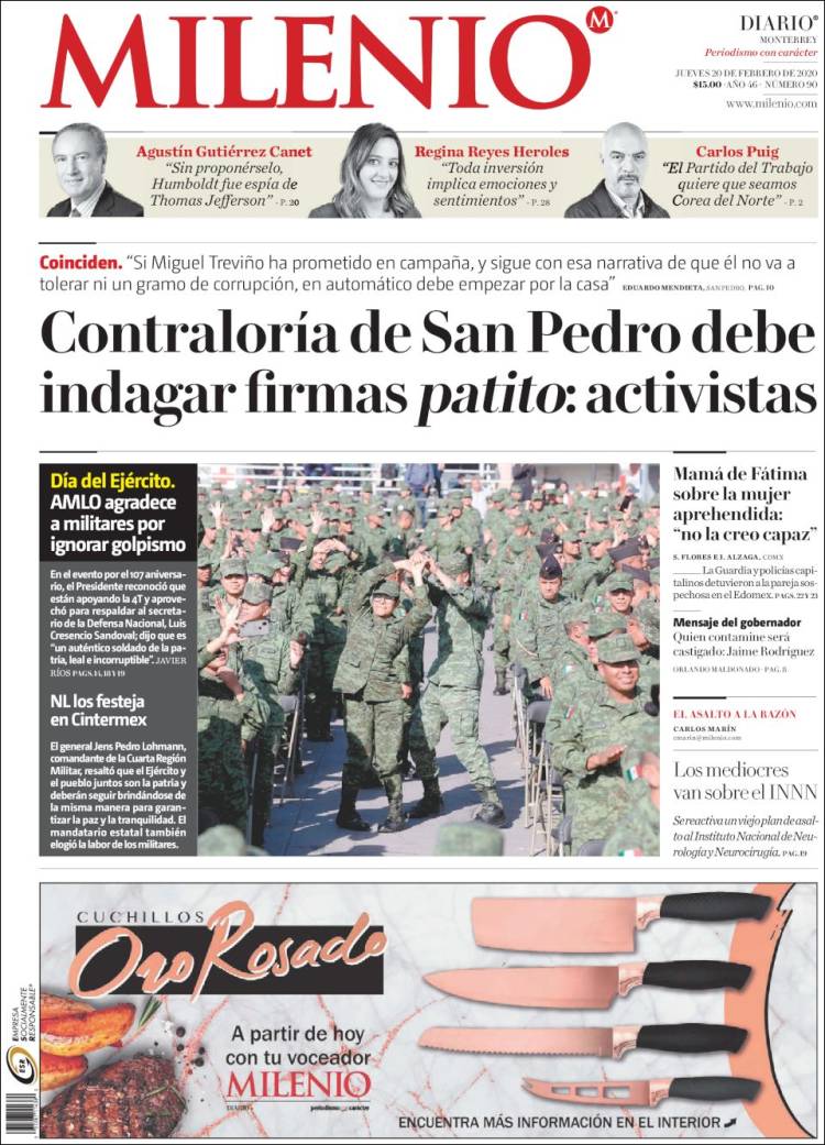 Portada de Milenio de Monterrey (México)