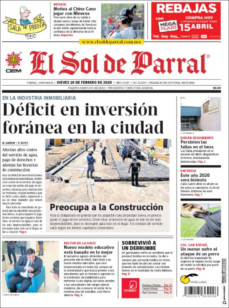 Portada de El Sol de Parral (México)