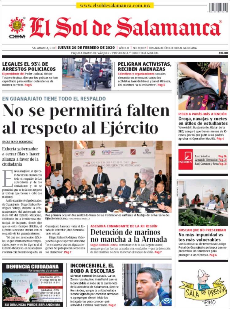 Portada de El Sol de Salamanca (México)