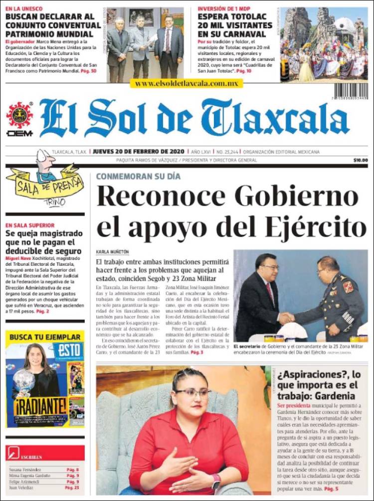 Portada de El Sol de Tlaxcala (México)