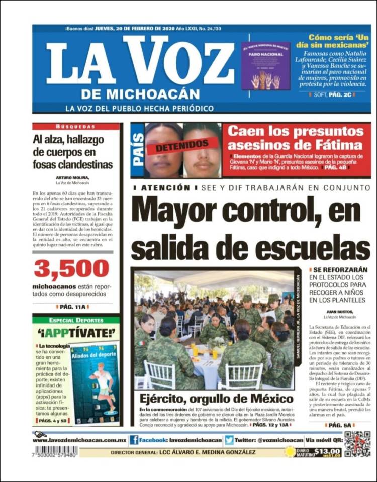 Portada de La Voz de Michoacán (México)