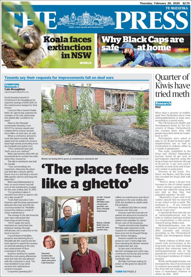 Portada de The Press (Nueva Zelanda)