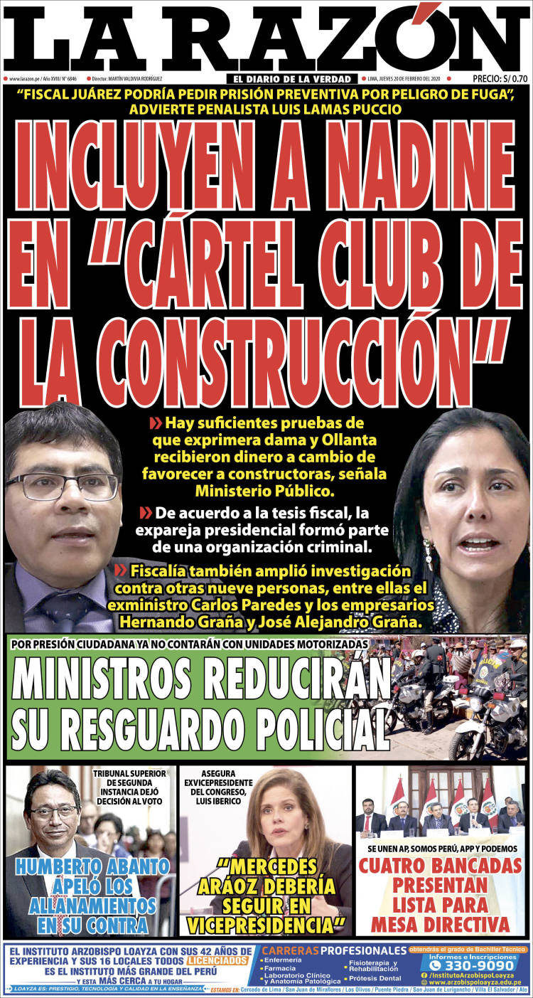 Portada de La Razón (Per&uacute;)