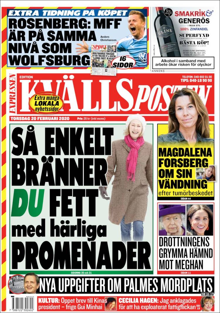 Portada de Kvällsposten (Suecia)