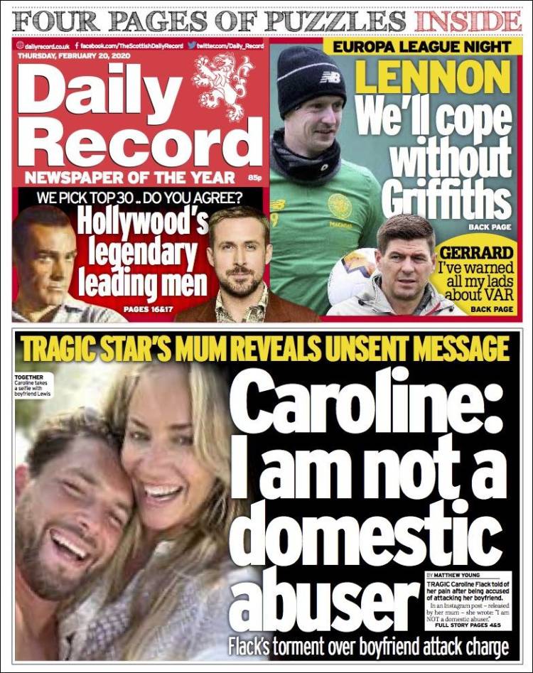 Portada de Daily Record (Reino Unido)
