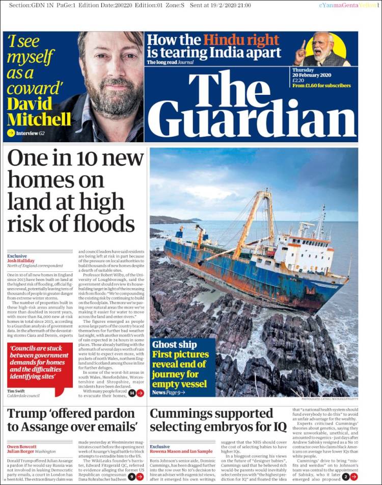 Portada de The Guardian (Reino Unido)