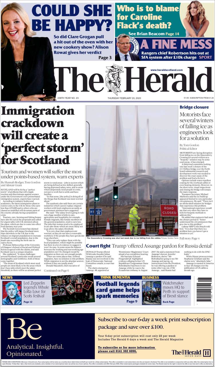 Portada de The Herald (Reino Unido)