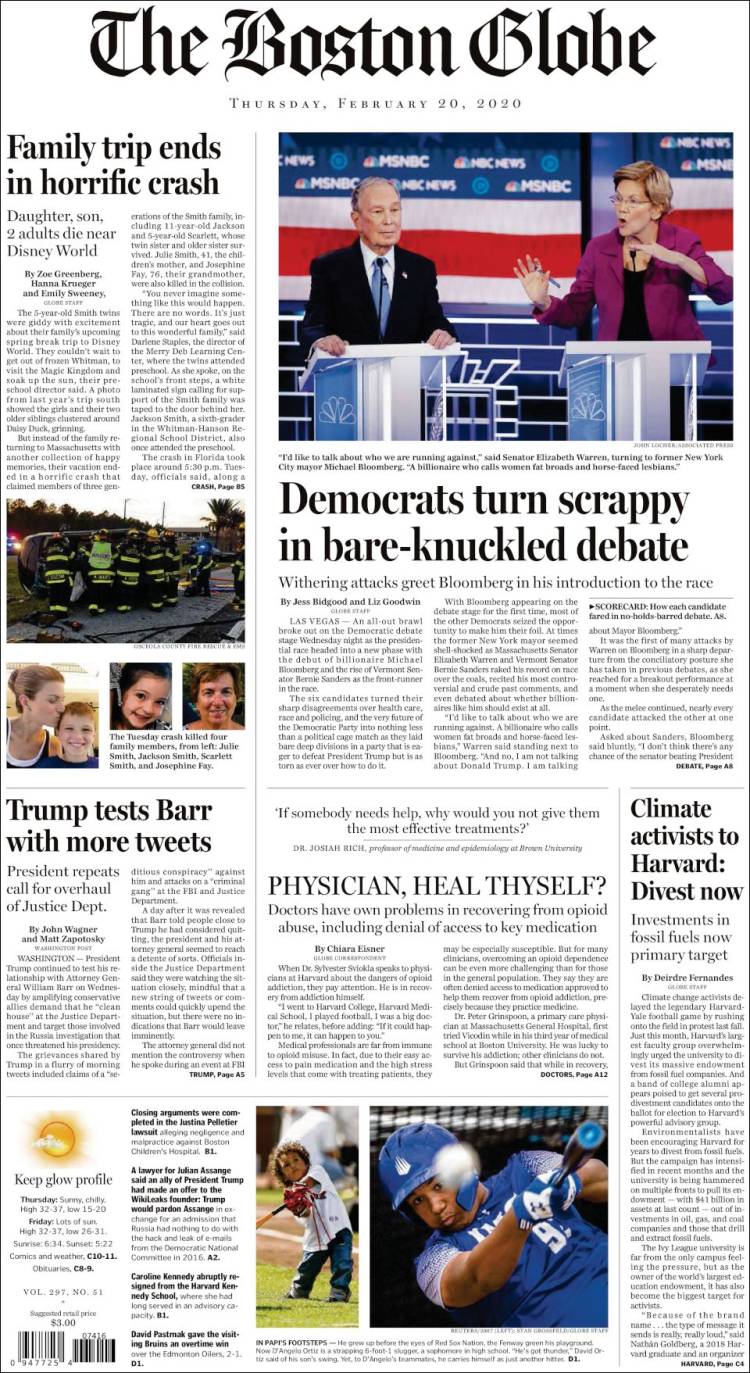 Portada de Boston Globe (USA)