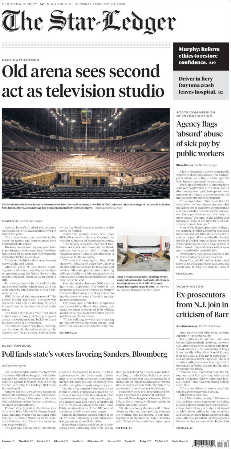 Portada de Star-Ledger (USA)