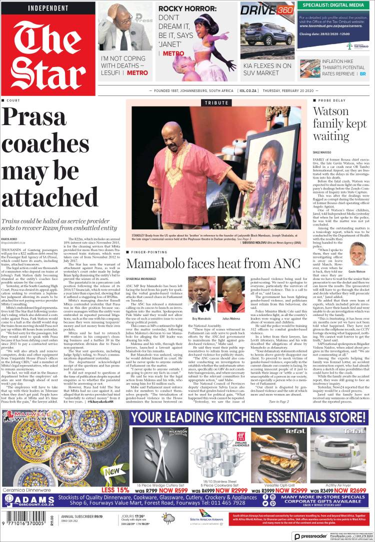 Portada de The Star (Sud&aacute;frica)