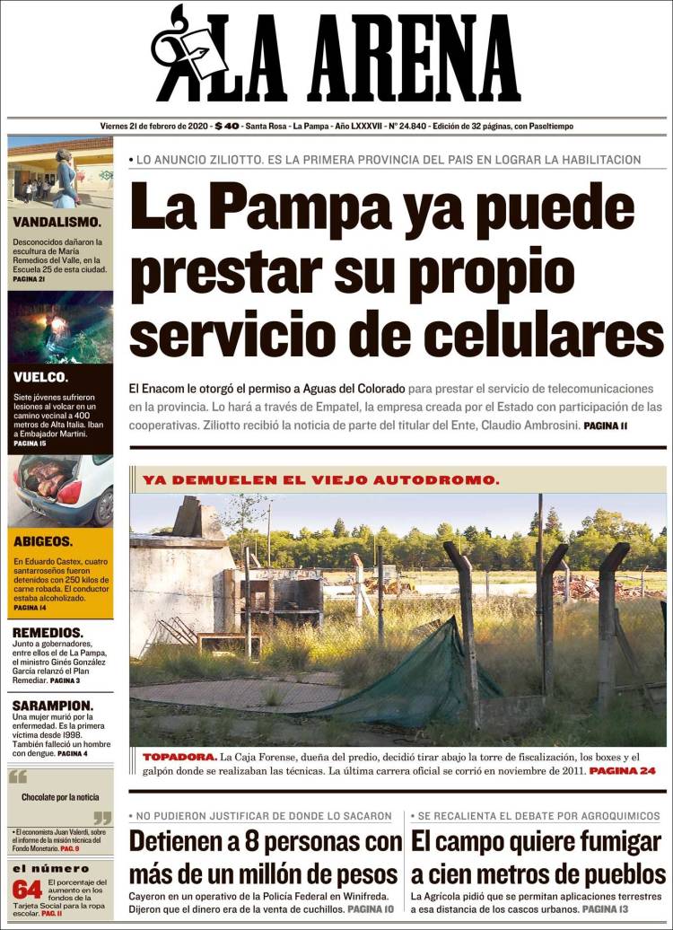 Portada de Diario La Arena (Argentina)