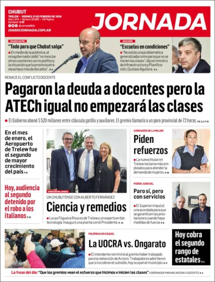 Portada de Diario Jornada en la Patagonia (Argentina)