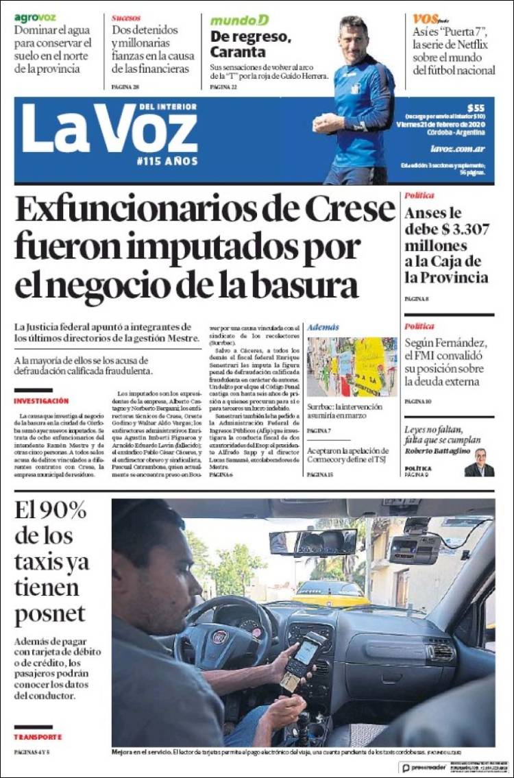 Portada de La Voz del Interior (Argentina)