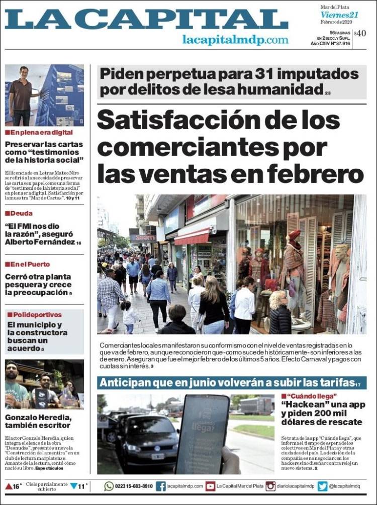 Portada de Diario La Capital - Mar del Plata (Argentina)