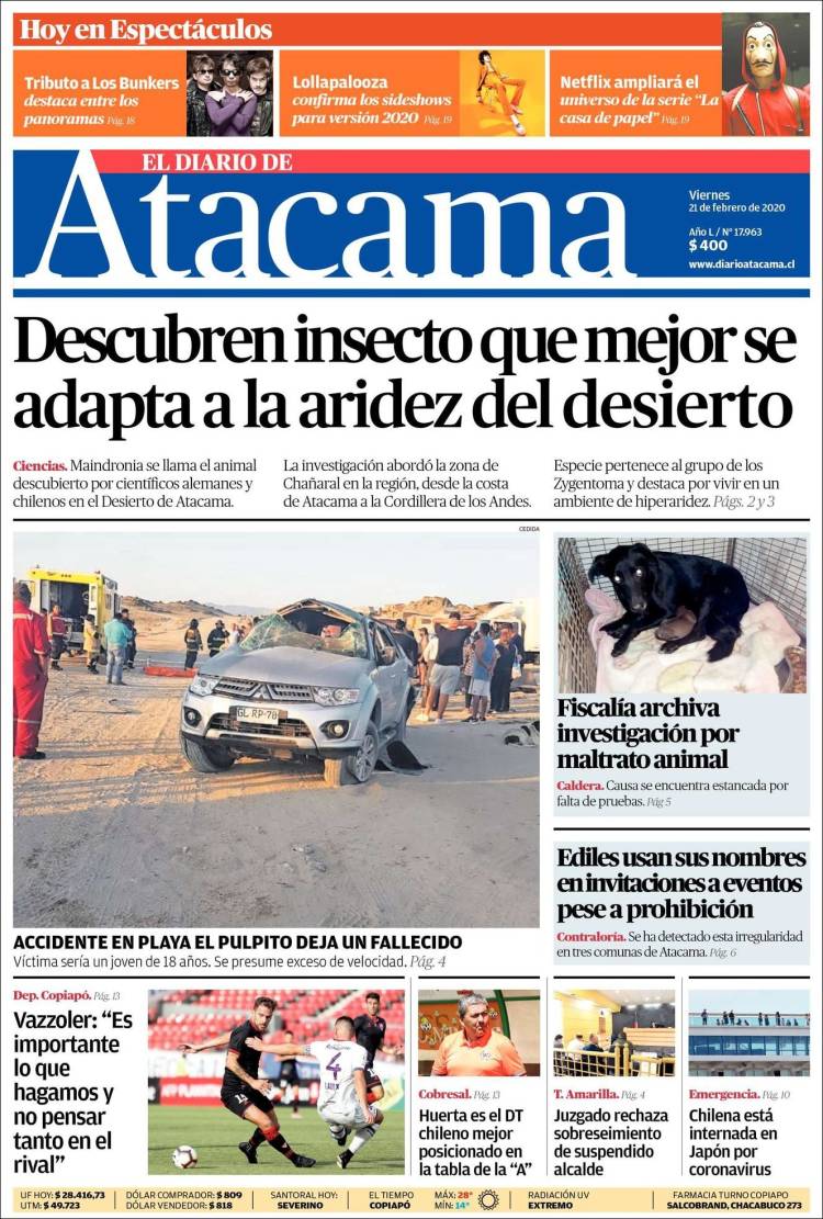Portada de Diario de Atacama (Chile)