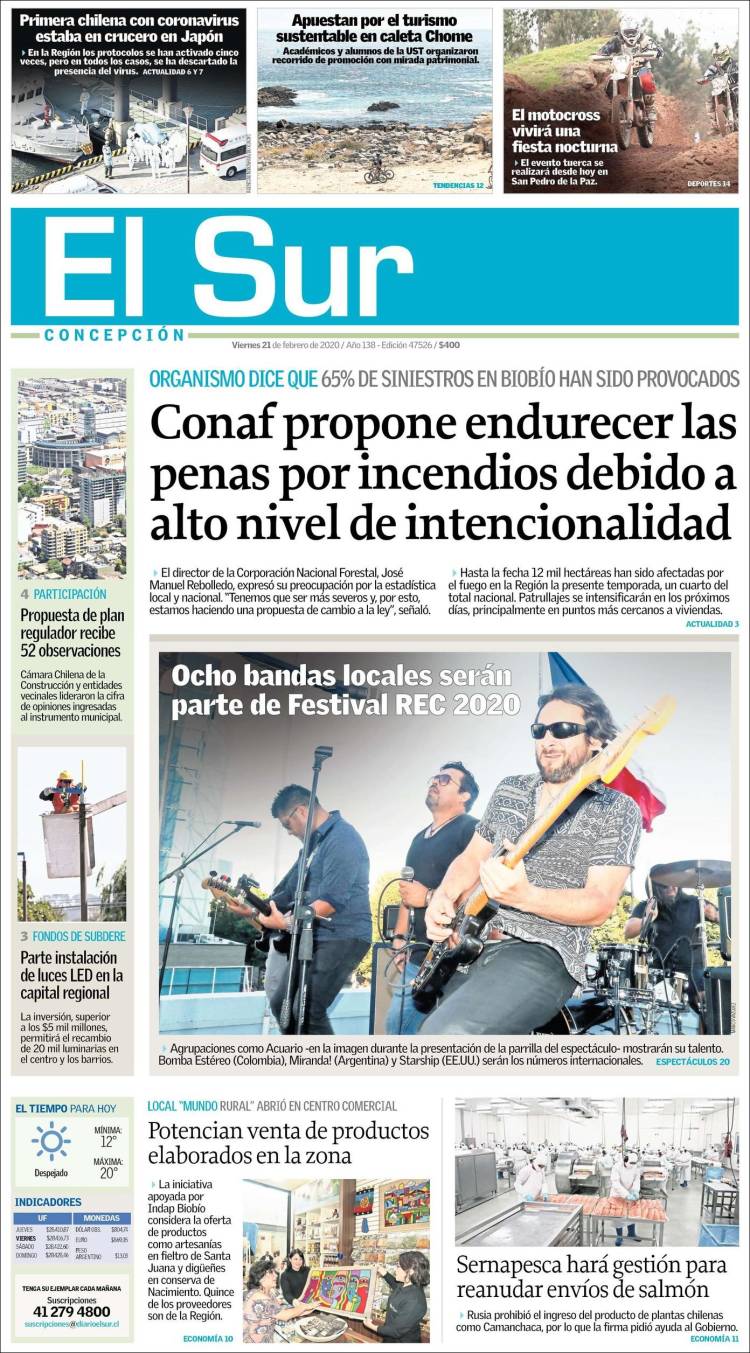 Portada de El Sur (Chile)