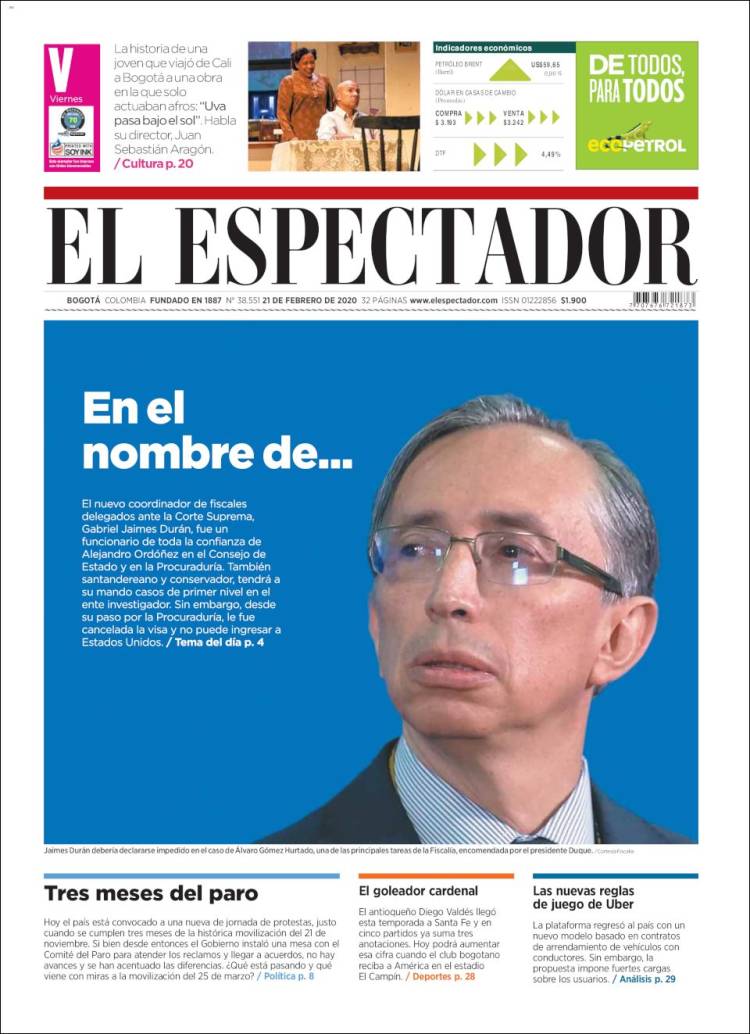 Portada de El Espectador (Colombia)