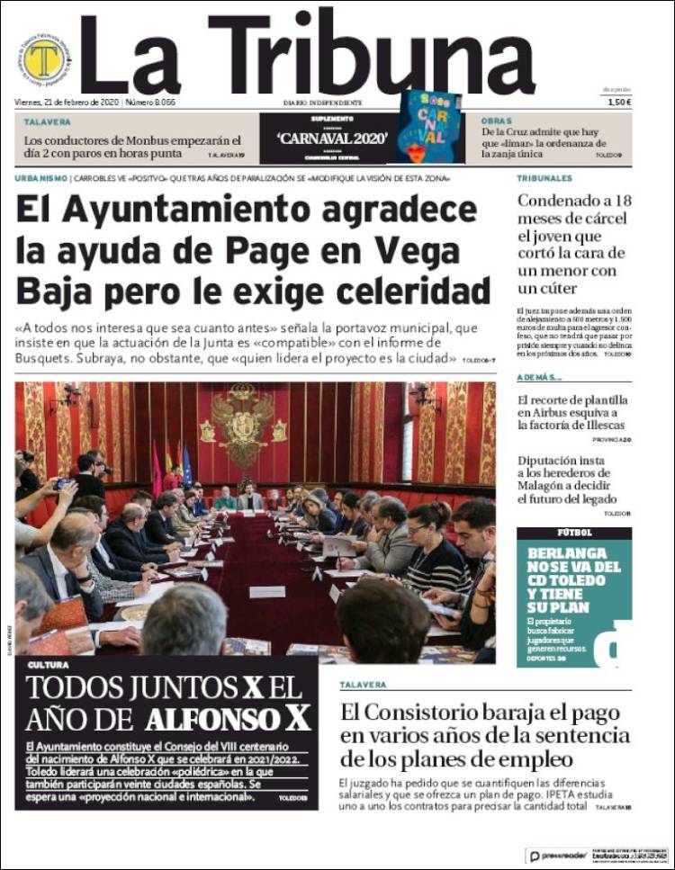 Portada de La Tribuna de Toledo (Espa&ntilde;a)
