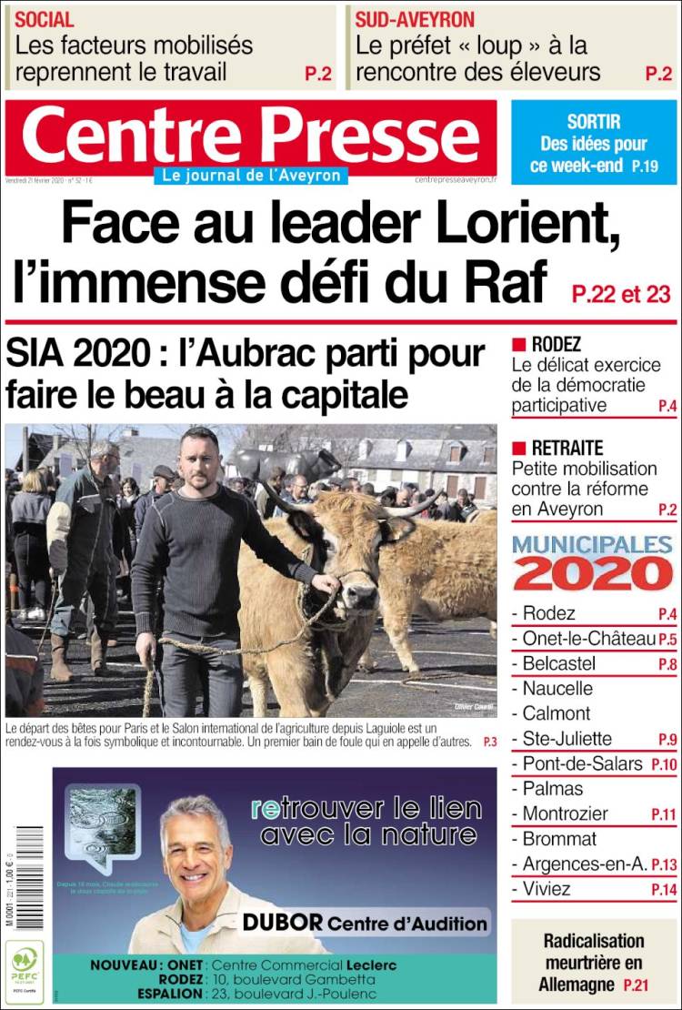 Portada de Centre Presse (Francia)