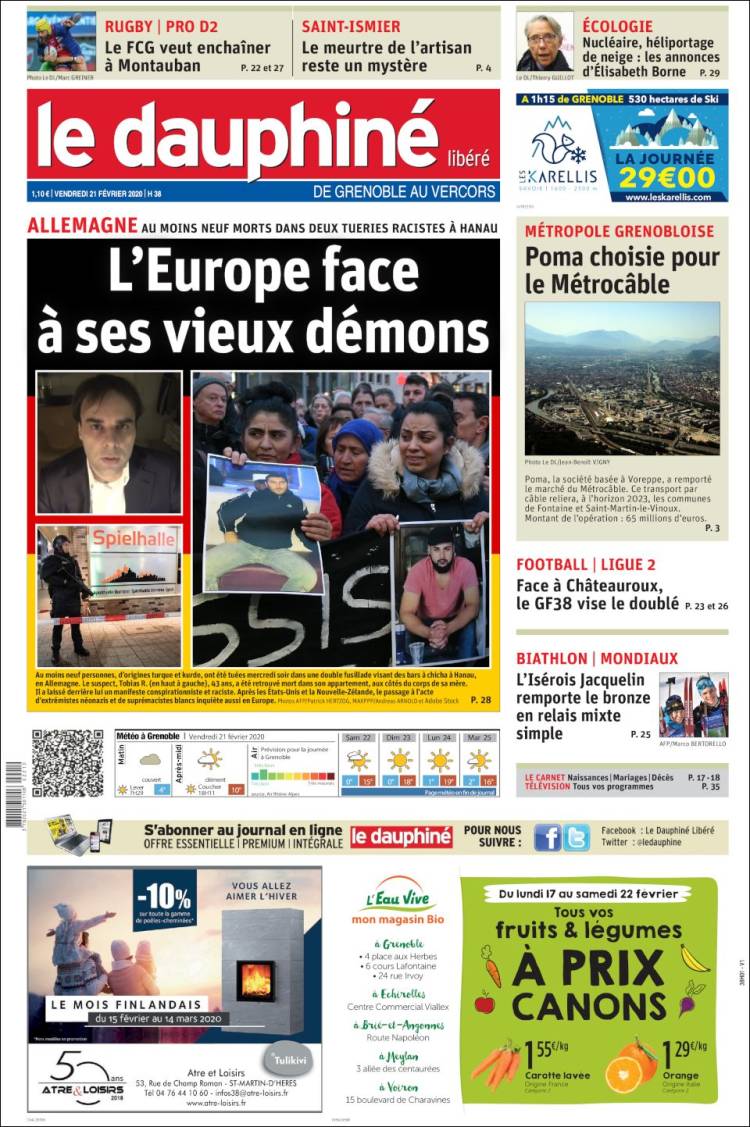 Portada de Le Dauphiné Libéré (Francia)