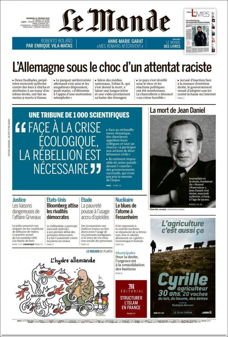 Portada de Le Monde (Francia)