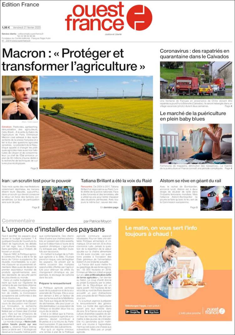 Portada de Ouest France (Francia)