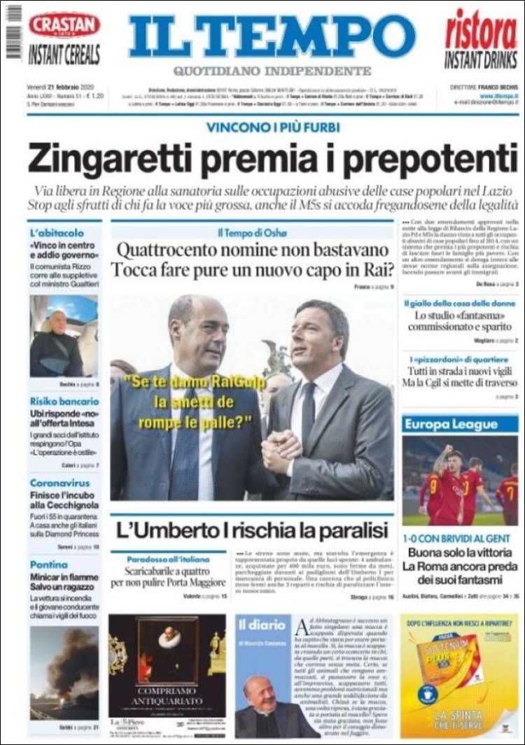 Portada de Il Tempo (Italia)