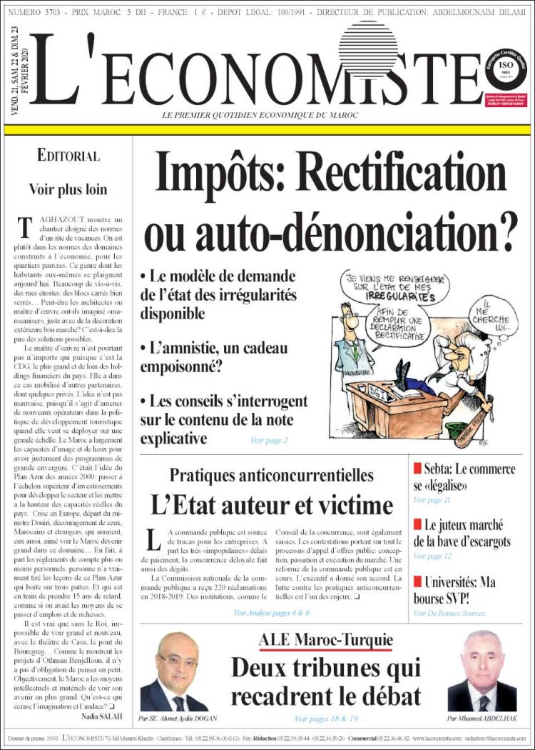 Portada de L'Economiste (Marruecos)