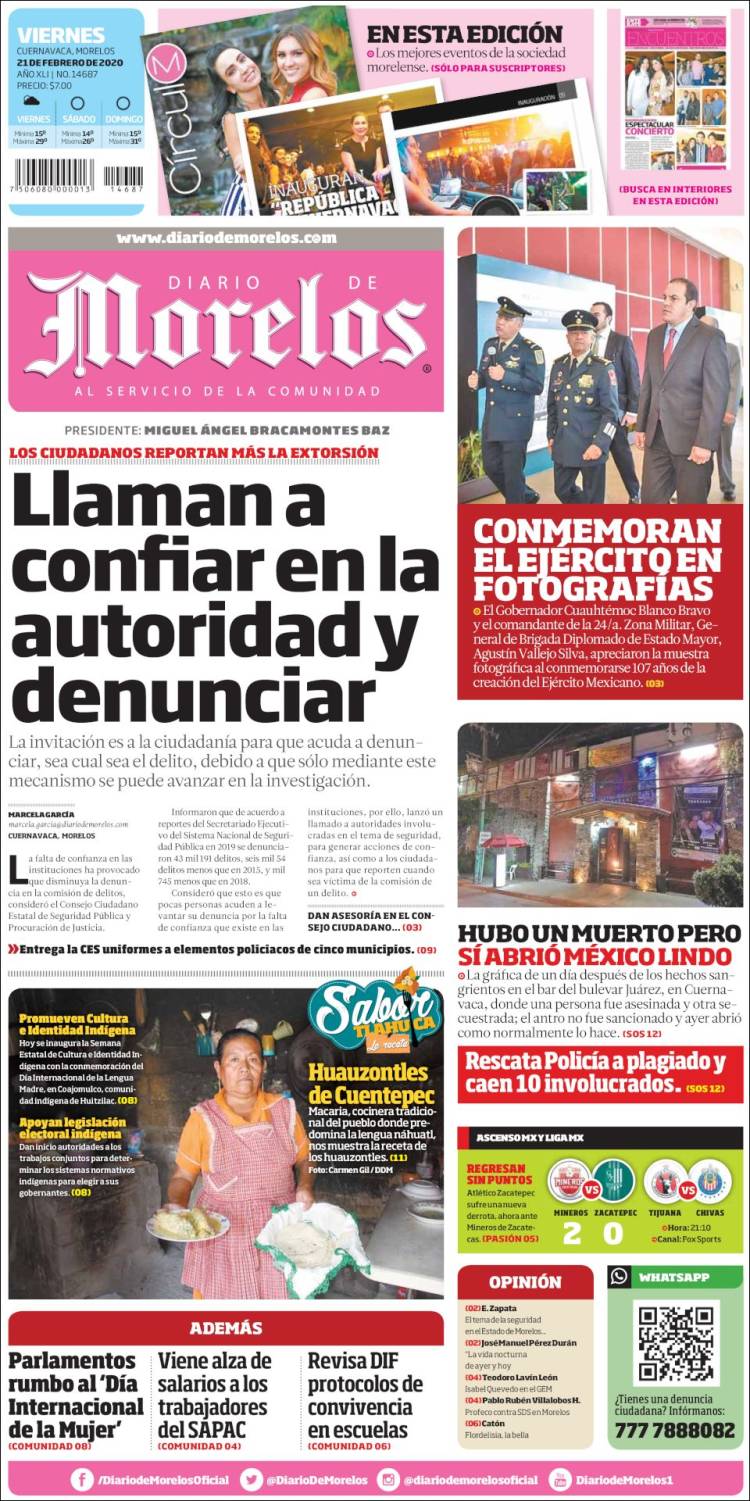 Portada de Diario de Morelos (México)
