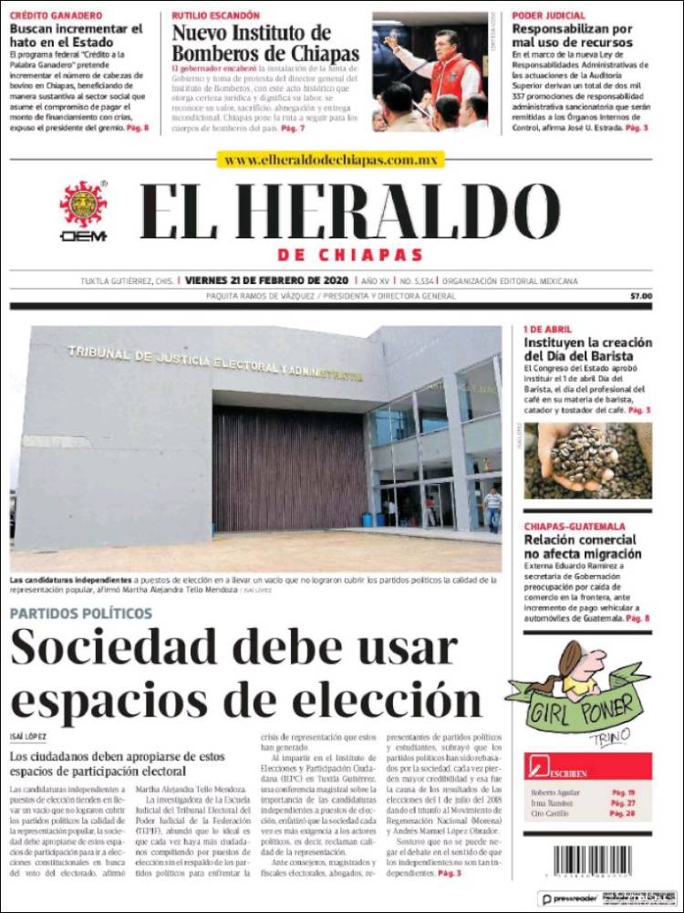 Portada de El Heraldo de Chiapas (México)