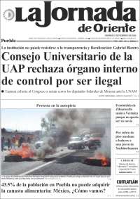 Portada de La Jornada de Oriente - Puebla (México)