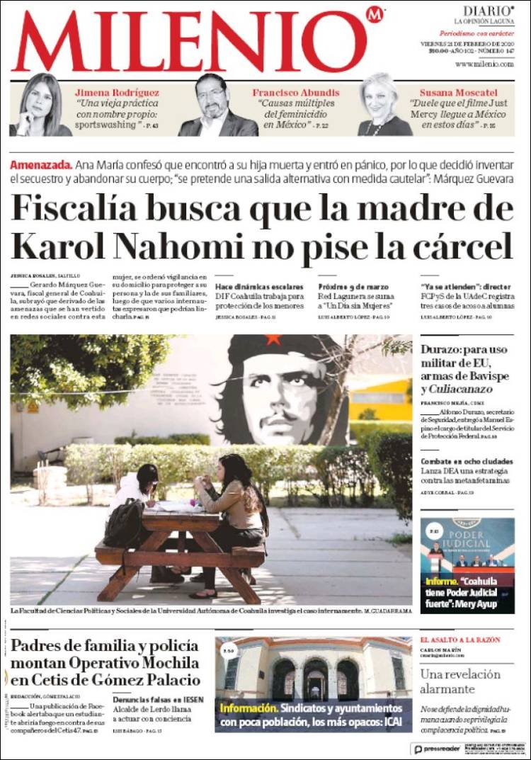 Portada de Milenio - Laguna (México)