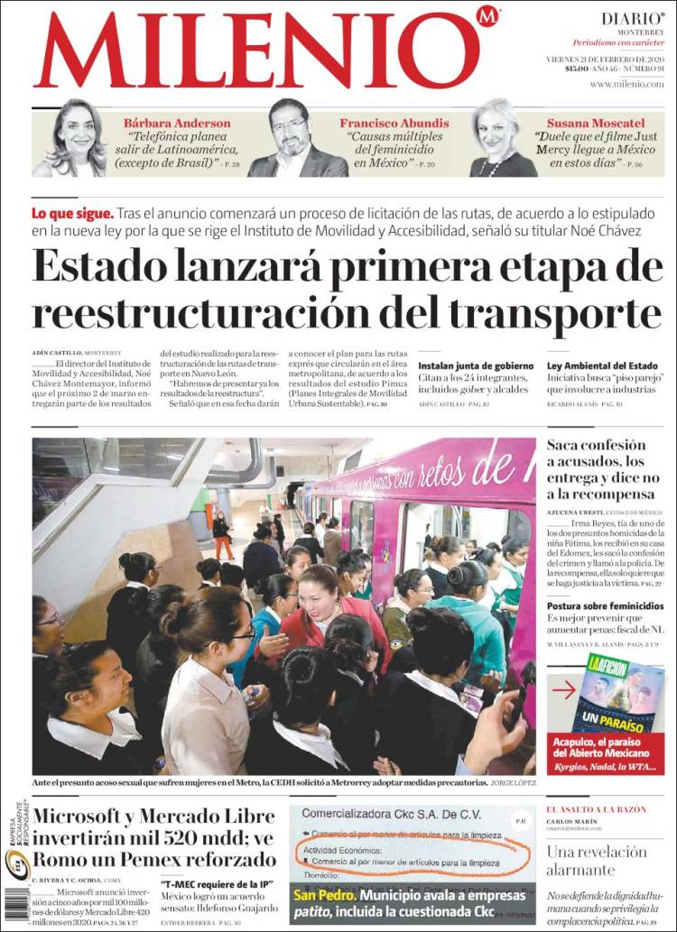 Portada de Milenio de Monterrey (México)