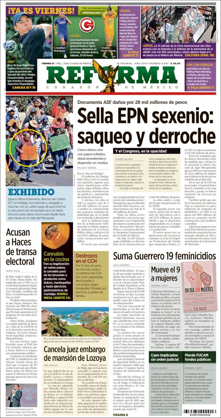 Portada de Reforma (México)