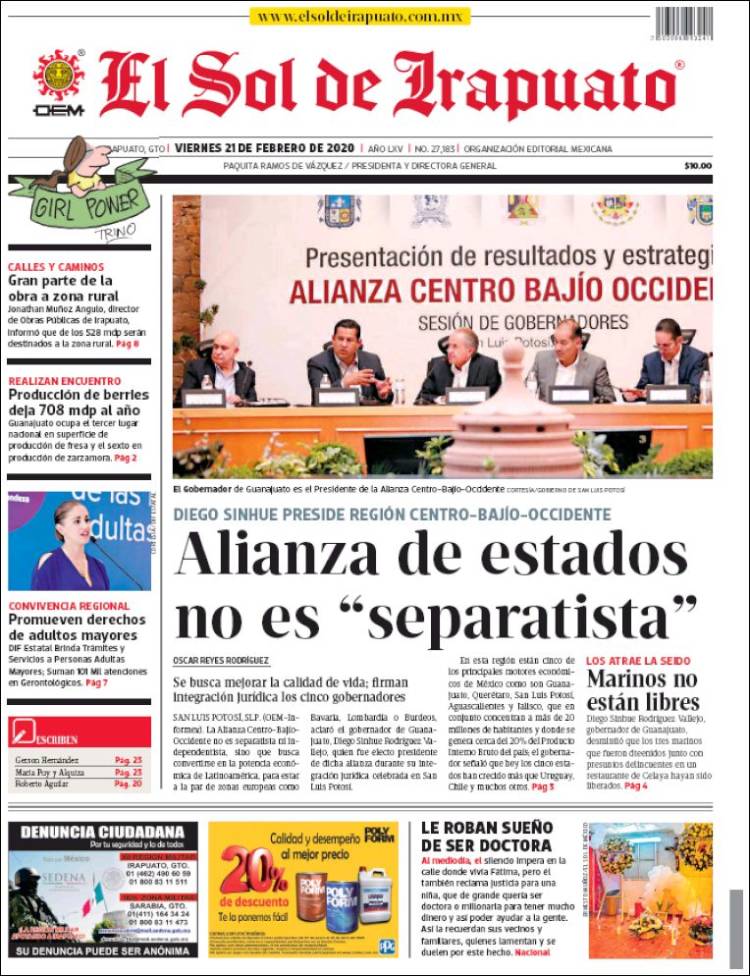 Portada de El Sol de Irapuato (México)