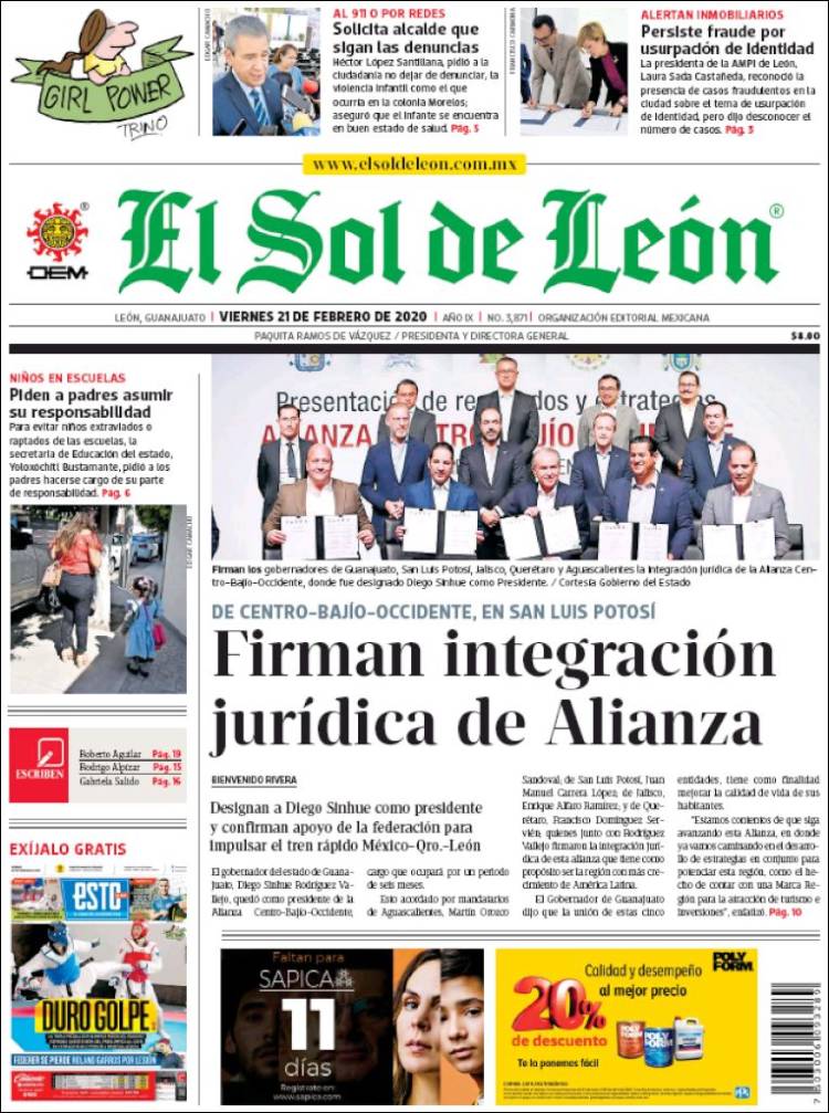 Portada de El Sol de León (México)