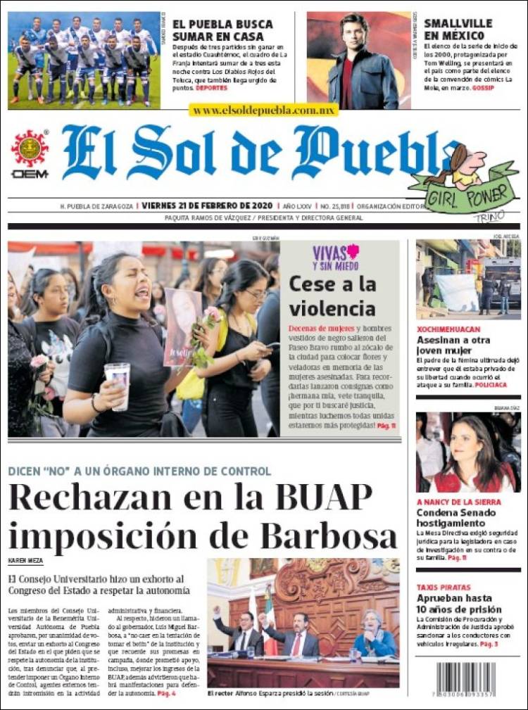 Portada de El Sol de Puebla (México)