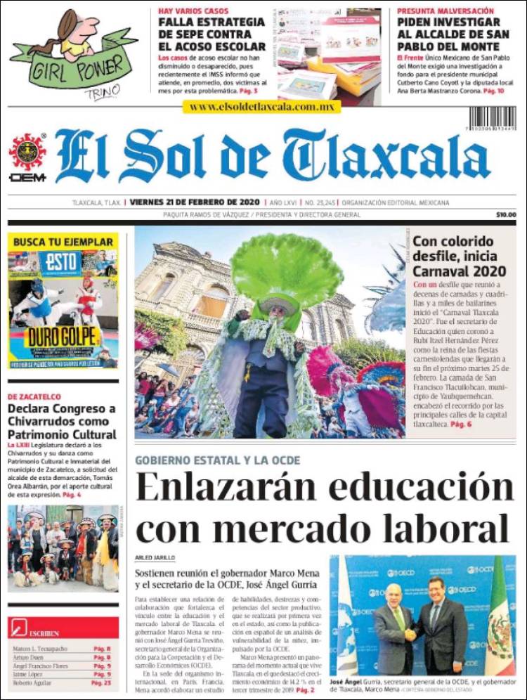Portada de El Sol de Tlaxcala (México)