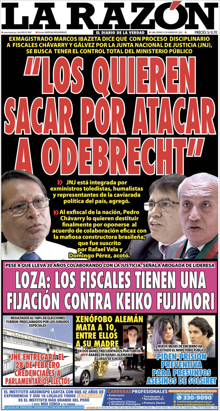 Portada de La Razón (Per&uacute;)
