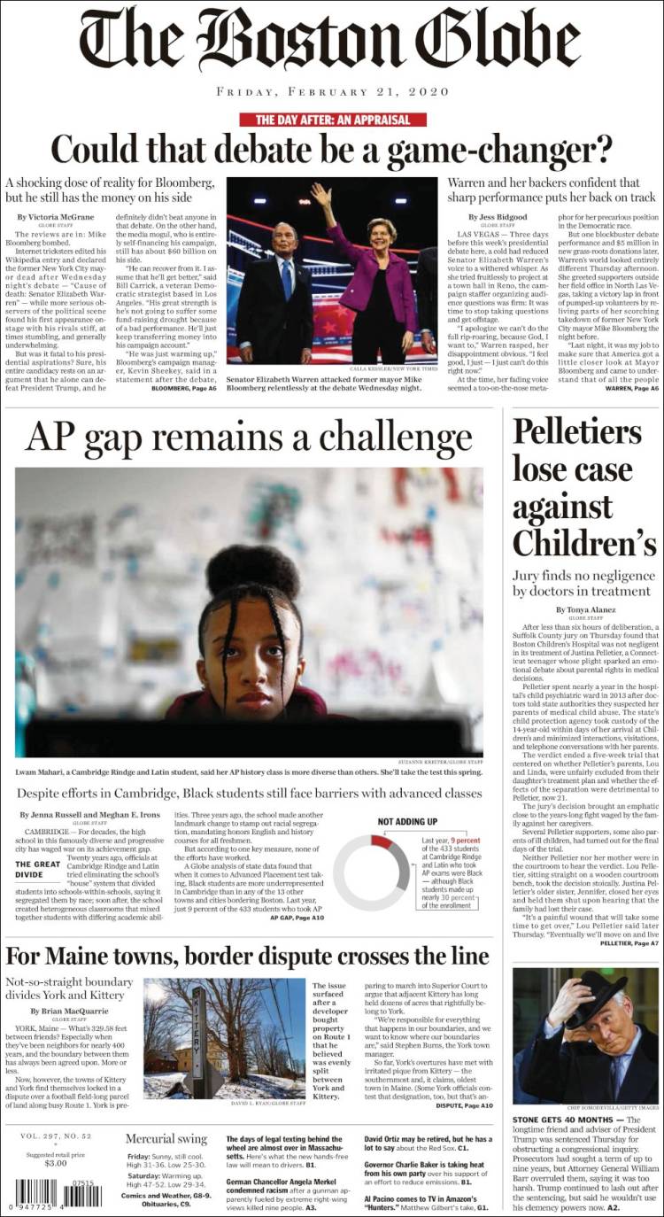 Portada de Boston Globe (USA)