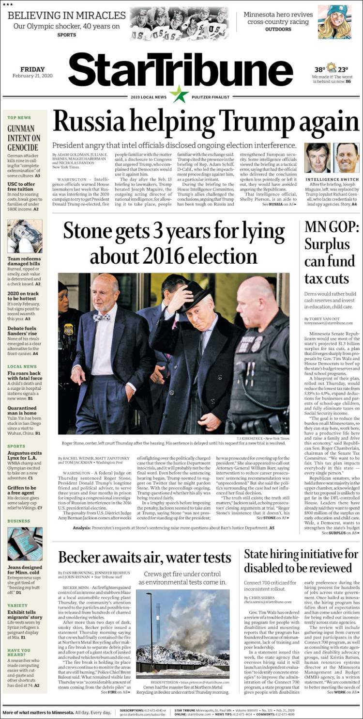 Portada de Star Tribune (USA)