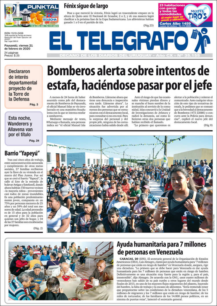 Portada de El Telégrafo (Uruguay)