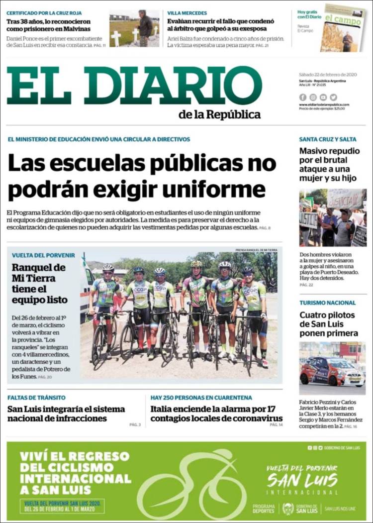 Portada de Diario de la República (Argentina)