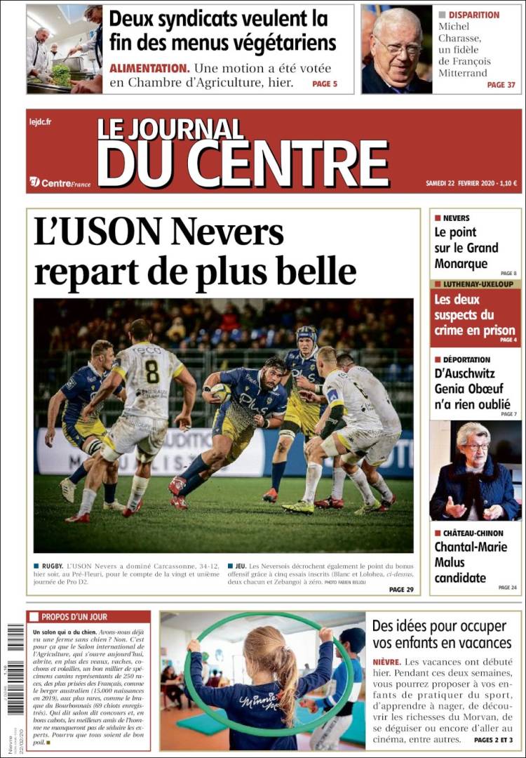 Portada de Le Journal du Centre (Francia)