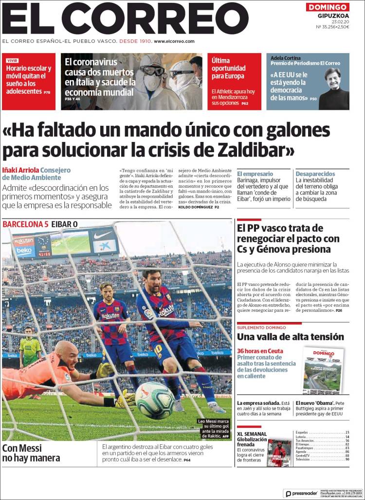 Portada de El Correo - Guipuzcoa (Espa&ntilde;a)