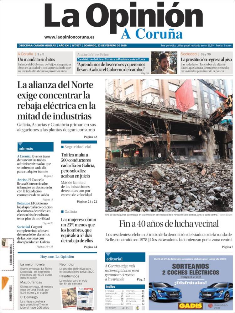 Portada de La Opinión de A Coruña (Espa&ntilde;a)