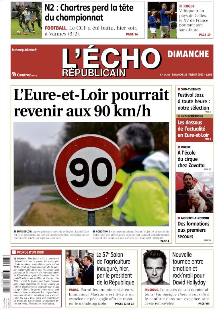 Portada de L'Echo Républicain (Francia)