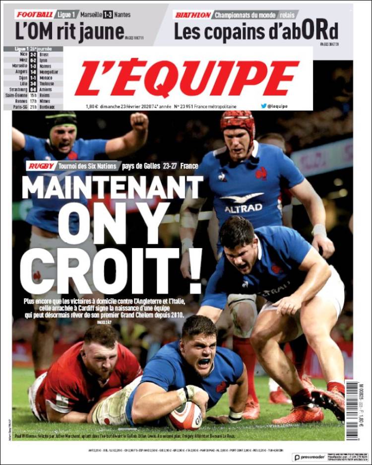 Portada de L'Equipe (Francia)